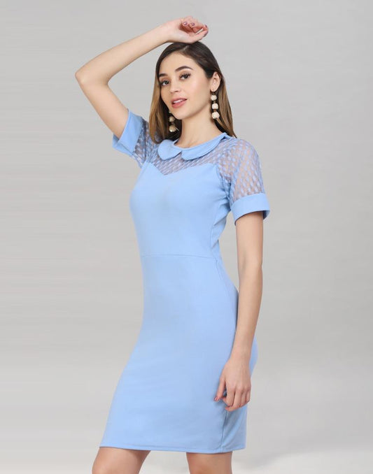 Light Blue Coloured Lycra Knitted Bodycon | Sudathi