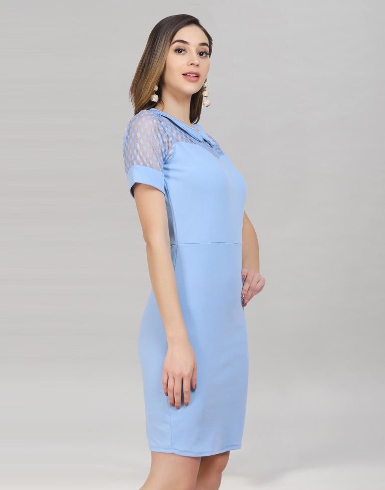 Light Blue Coloured Lycra Knitted Bodycon | Sudathi