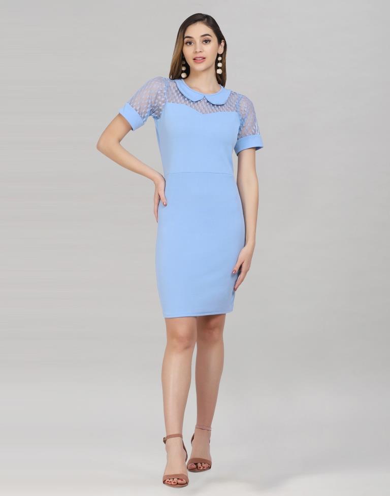 Light Blue Coloured Lycra Knitted Bodycon | Sudathi