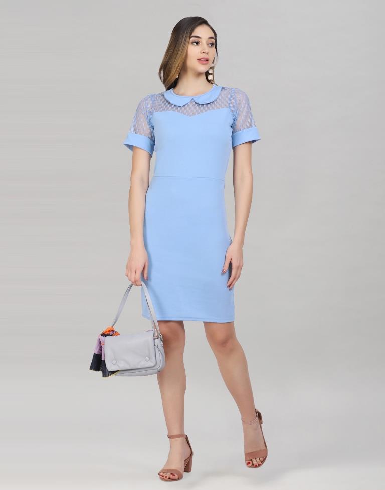Light Blue Coloured Lycra Knitted Bodycon | Sudathi