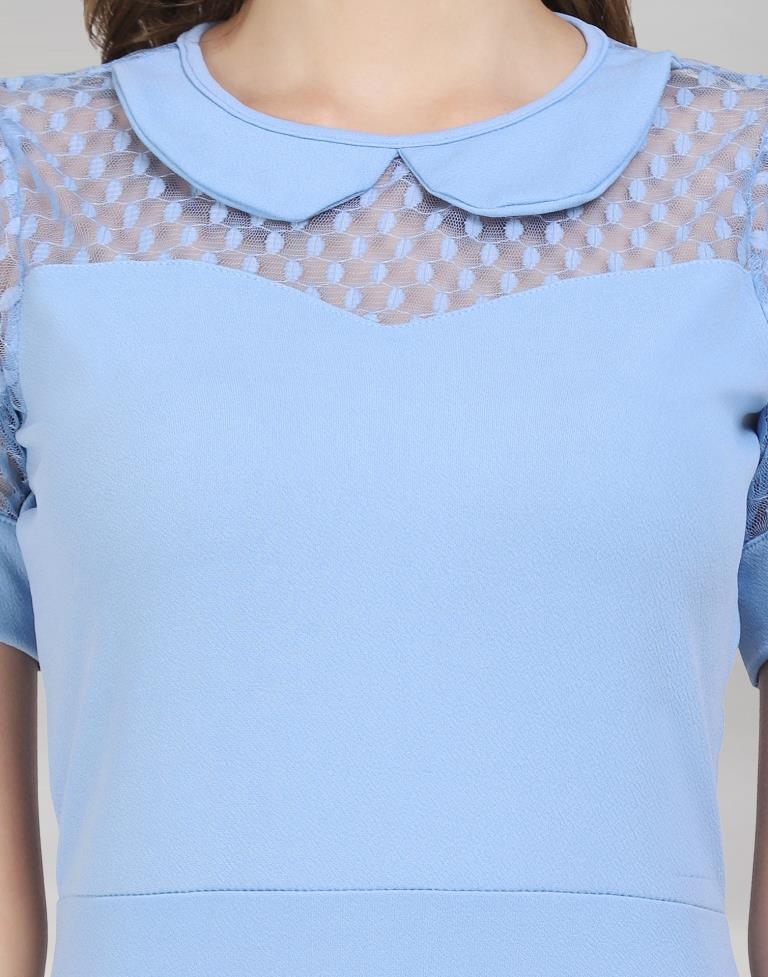 Light Blue Coloured Lycra Knitted Bodycon | Sudathi
