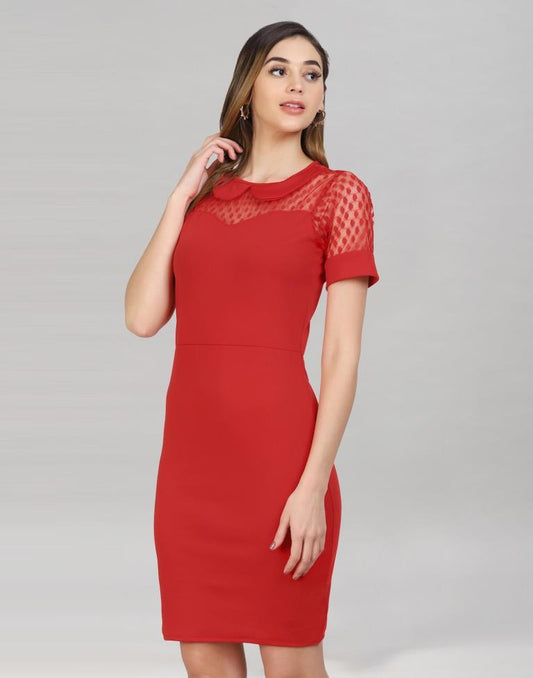 Red Coloured Lycra Knitted Bodycon | Sudathi