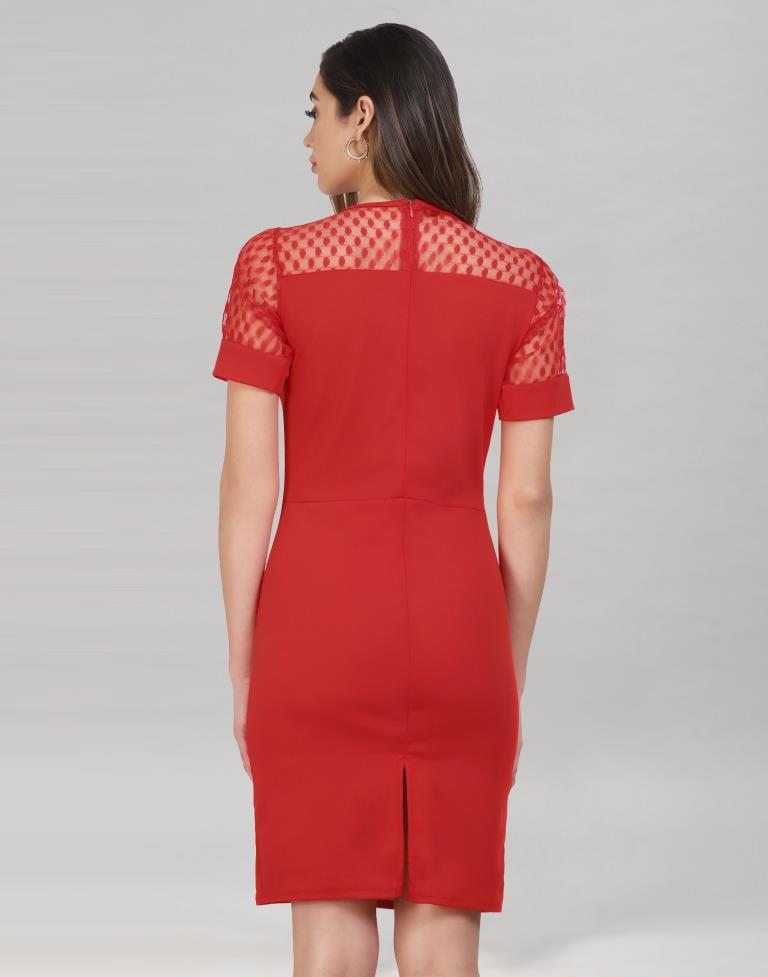 Red Coloured Lycra Knitted Bodycon | Sudathi