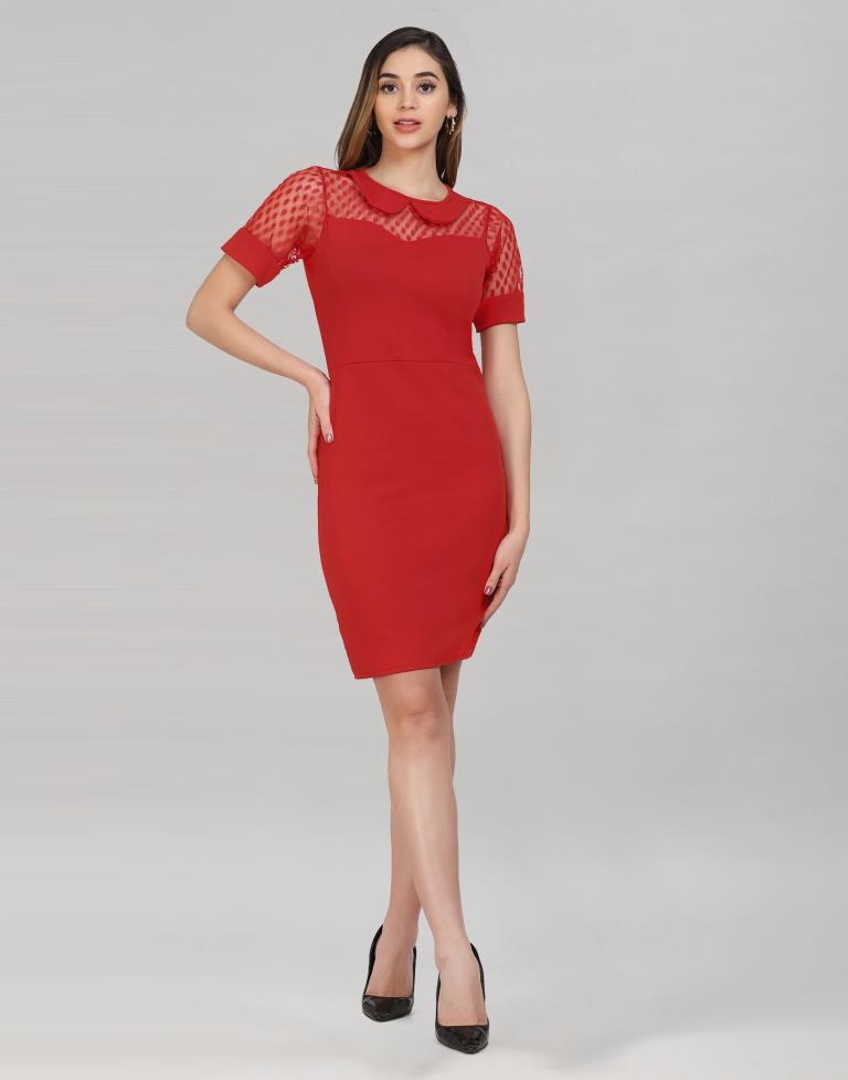 Red Coloured Lycra Knitted Bodycon | Sudathi