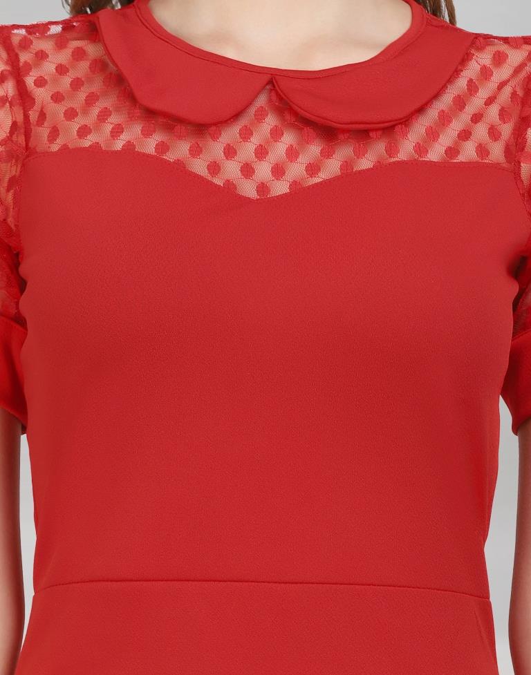 Red Coloured Lycra Knitted Bodycon | Sudathi