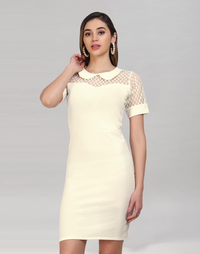 Cream Coloured Lycra Knitted Bodycon | Sudathi