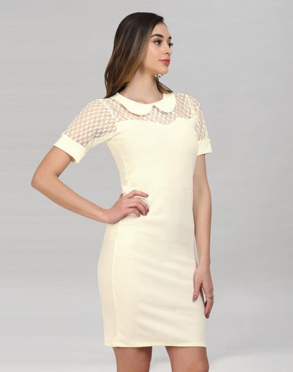 Cream Coloured Lycra Knitted Bodycon | Sudathi