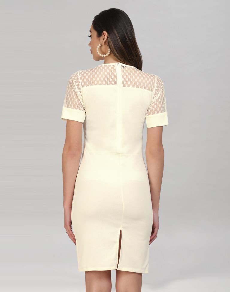 Cream Coloured Lycra Knitted Bodycon | Sudathi