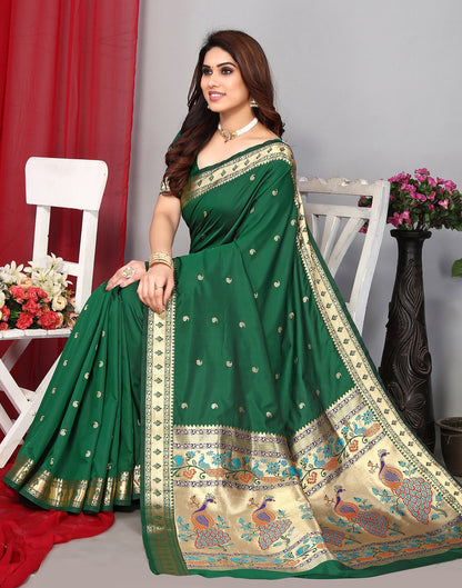 Green Paithani Silk Saree With Zari Weaving Work | Leemboodi