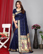 Navy Blue Paithani Silk Saree With Zari Weaving Work | Leemboodi