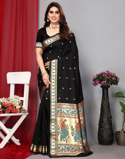 Black Paithani Silk Saree With Zari Weaving Work | Leemboodi