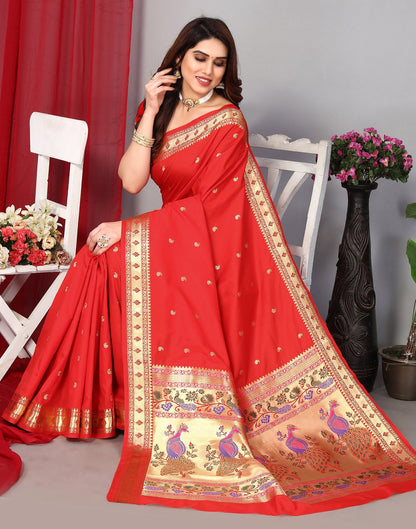 Red Paithani Silk Saree With Zari Weaving Work | Leemboodi