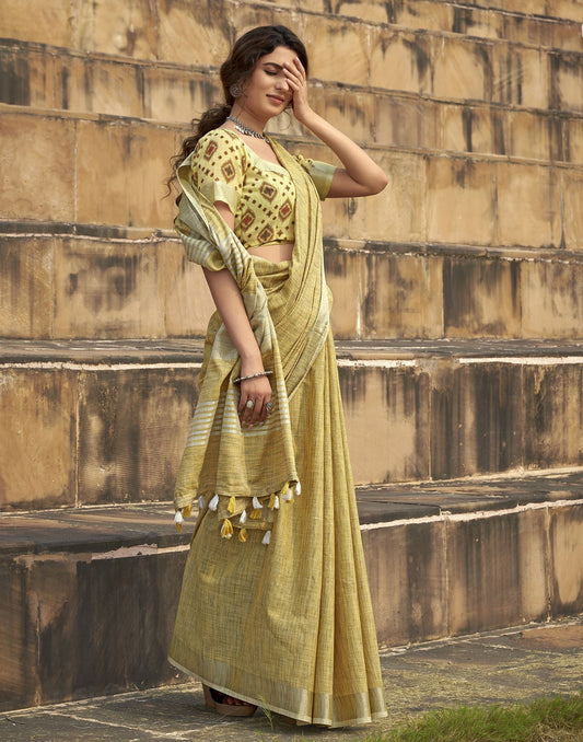 Olive Green Self Woven Cotton Saree | Leemboodi