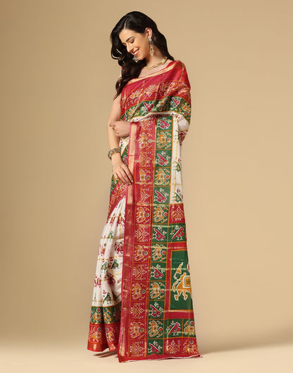 White & Multicoloured Patola Saree | Sudathi