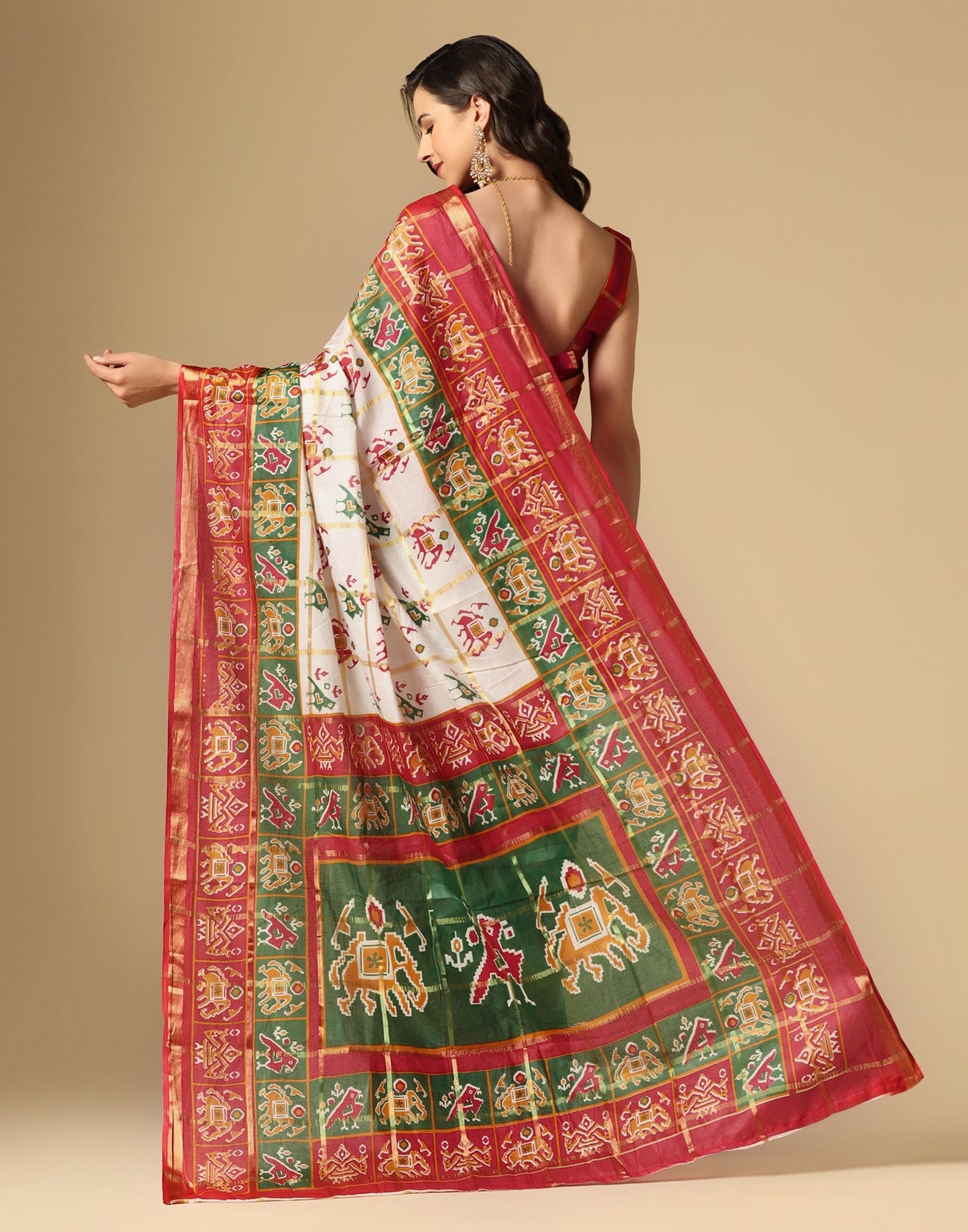 White & Multicoloured Patola Saree | Sudathi