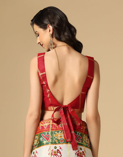 White & Multicoloured Patola Saree | Sudathi