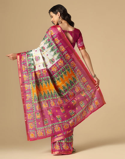 White & Multicoloured Patola Saree | Sudathi