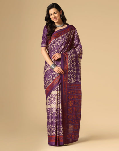 Purple Printed Cotton Saree | Sudathi