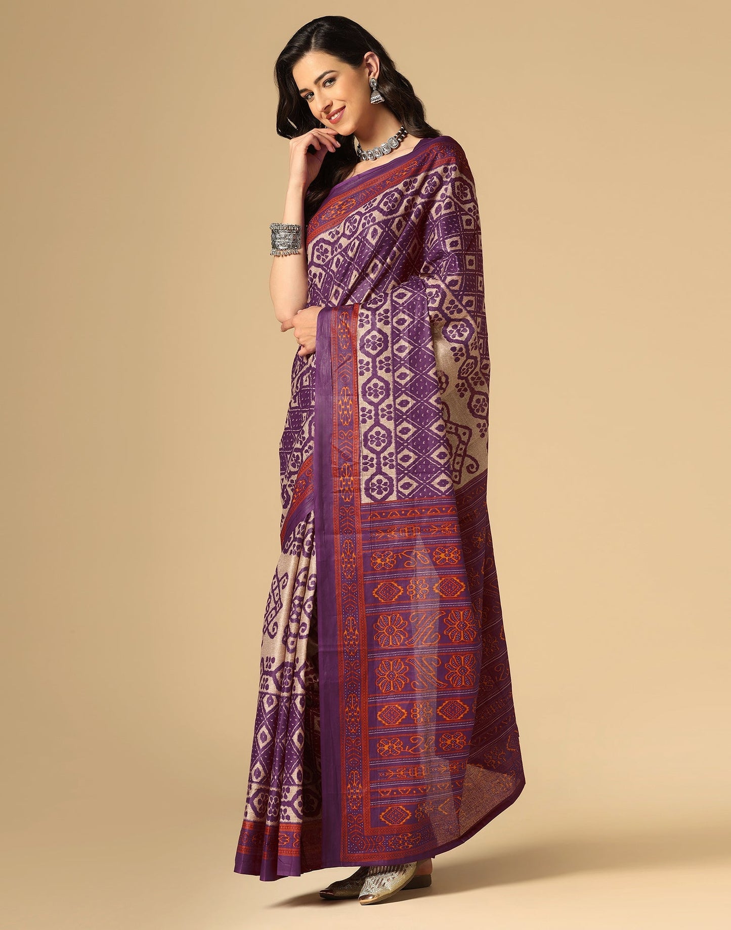 Purple Printed Cotton Saree | Sudathi