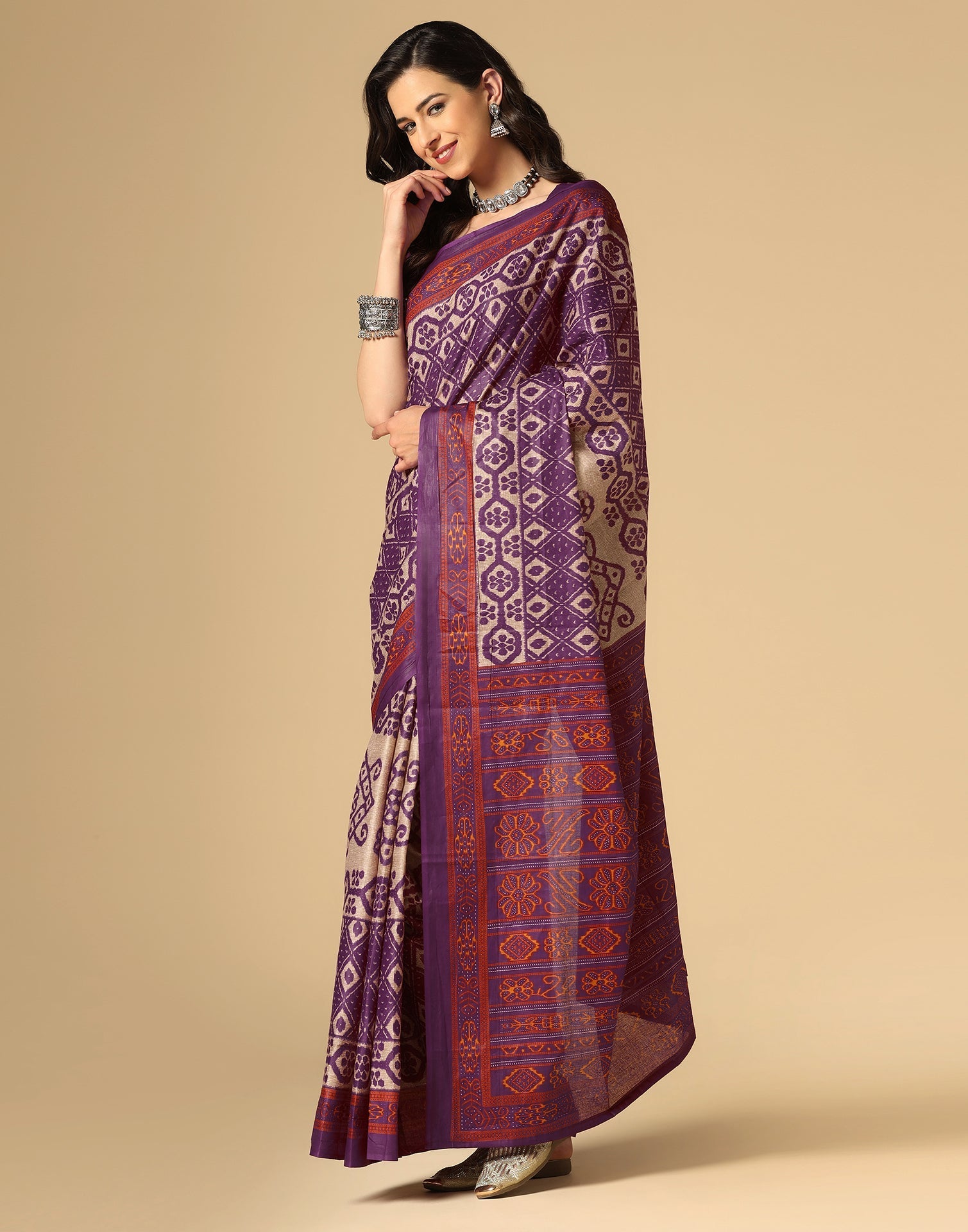 Purple Printed Cotton Saree | Sudathi