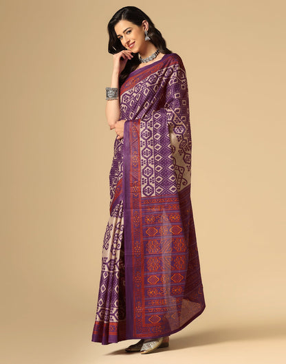 Purple Printed Cotton Saree | Sudathi