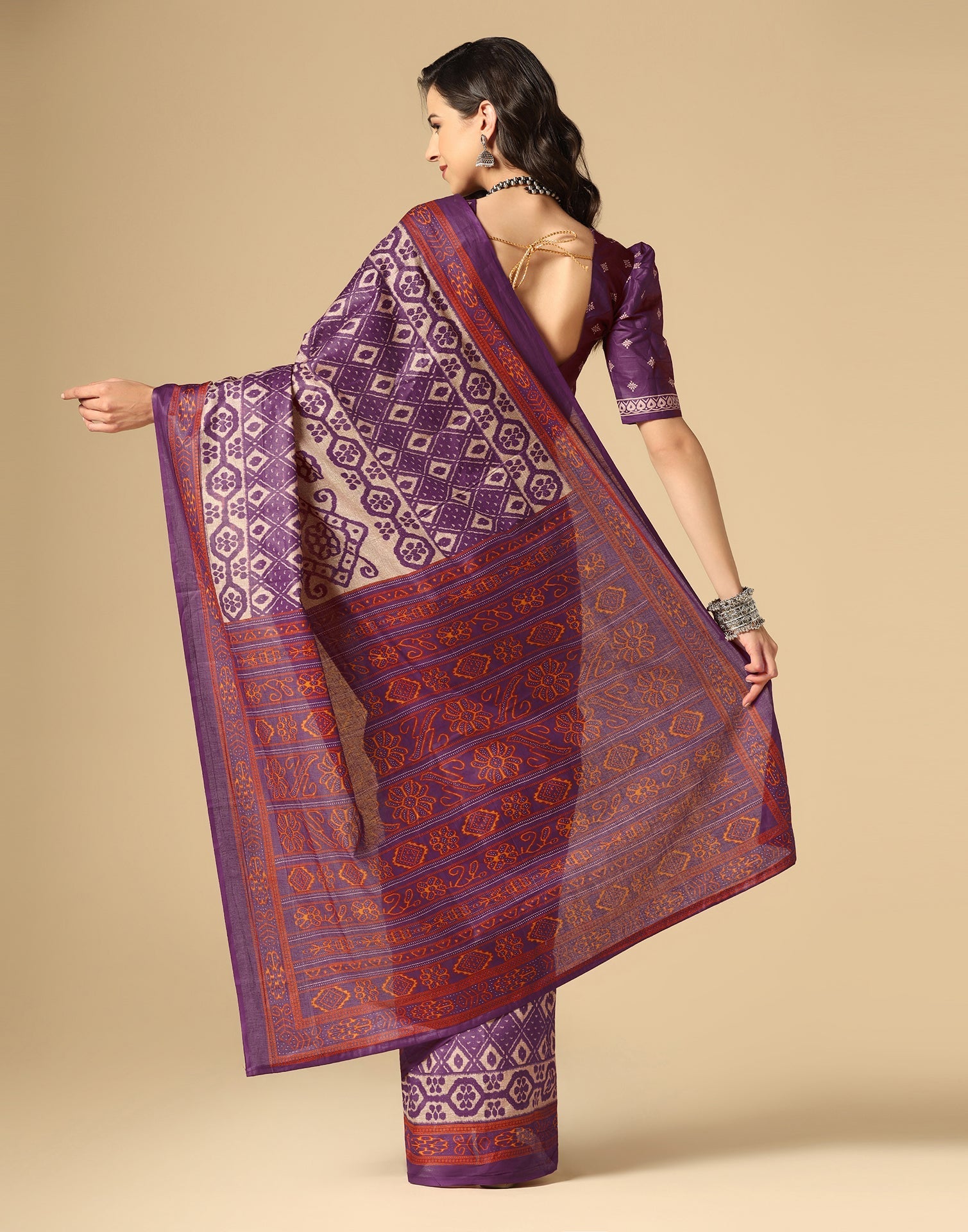 Purple Printed Cotton Saree | Sudathi