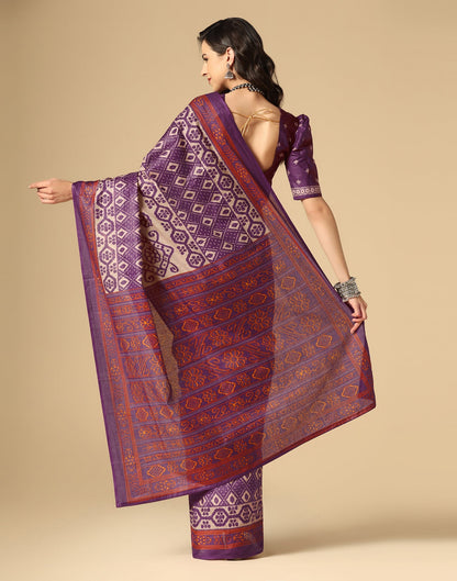 Purple Printed Cotton Saree | Sudathi