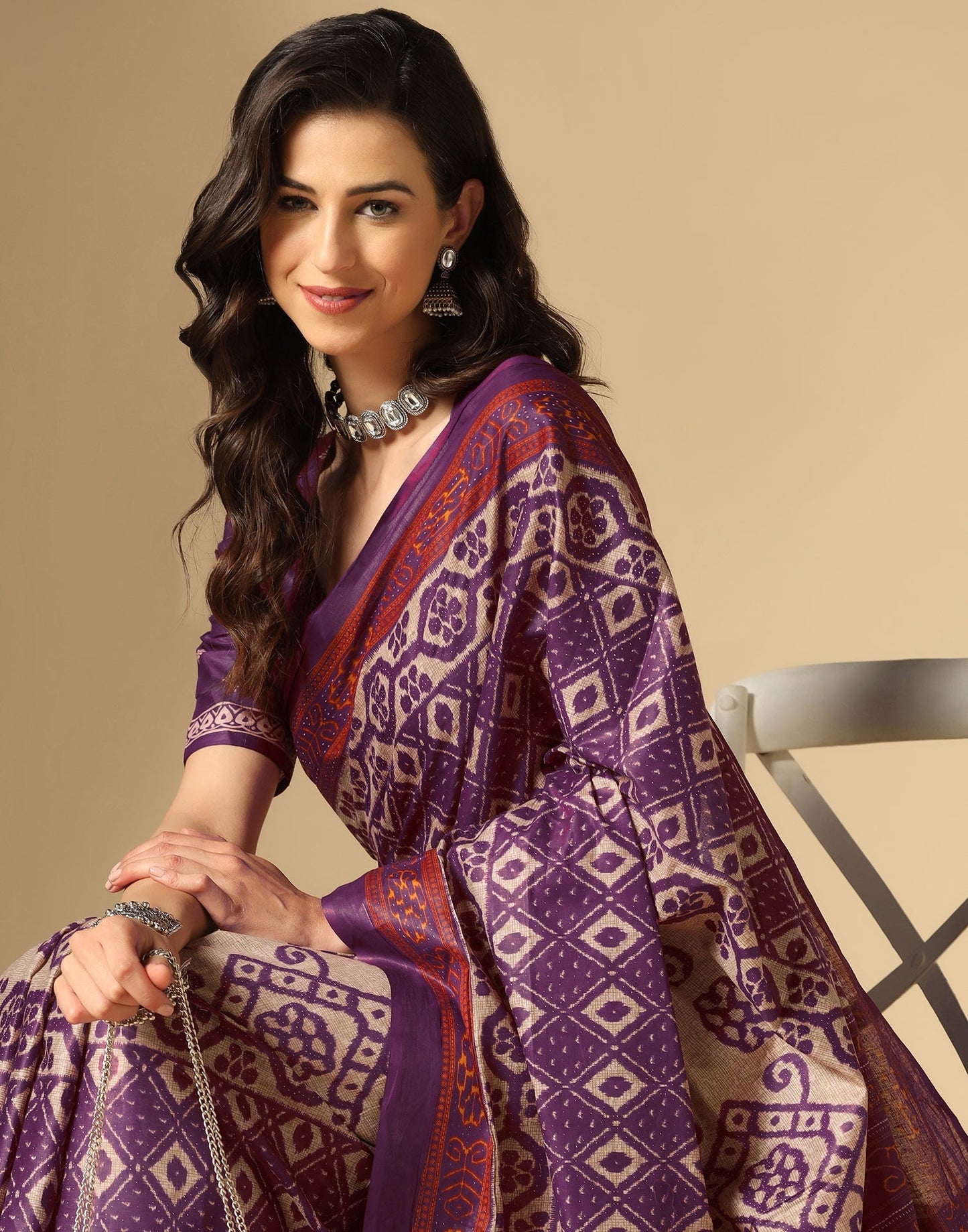 Purple Printed Cotton Saree | Sudathi