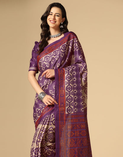 Purple Printed Cotton Saree | Sudathi