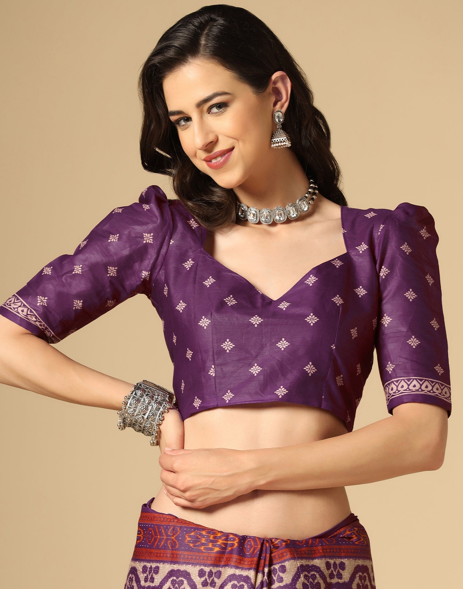 Purple Printed Cotton Saree | Sudathi