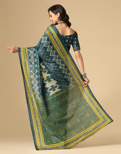 Blue Printed Cotton Saree | Sudathi