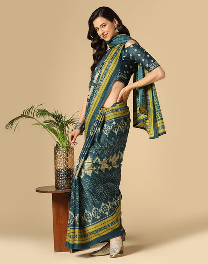 Blue Printed Cotton Saree | Sudathi