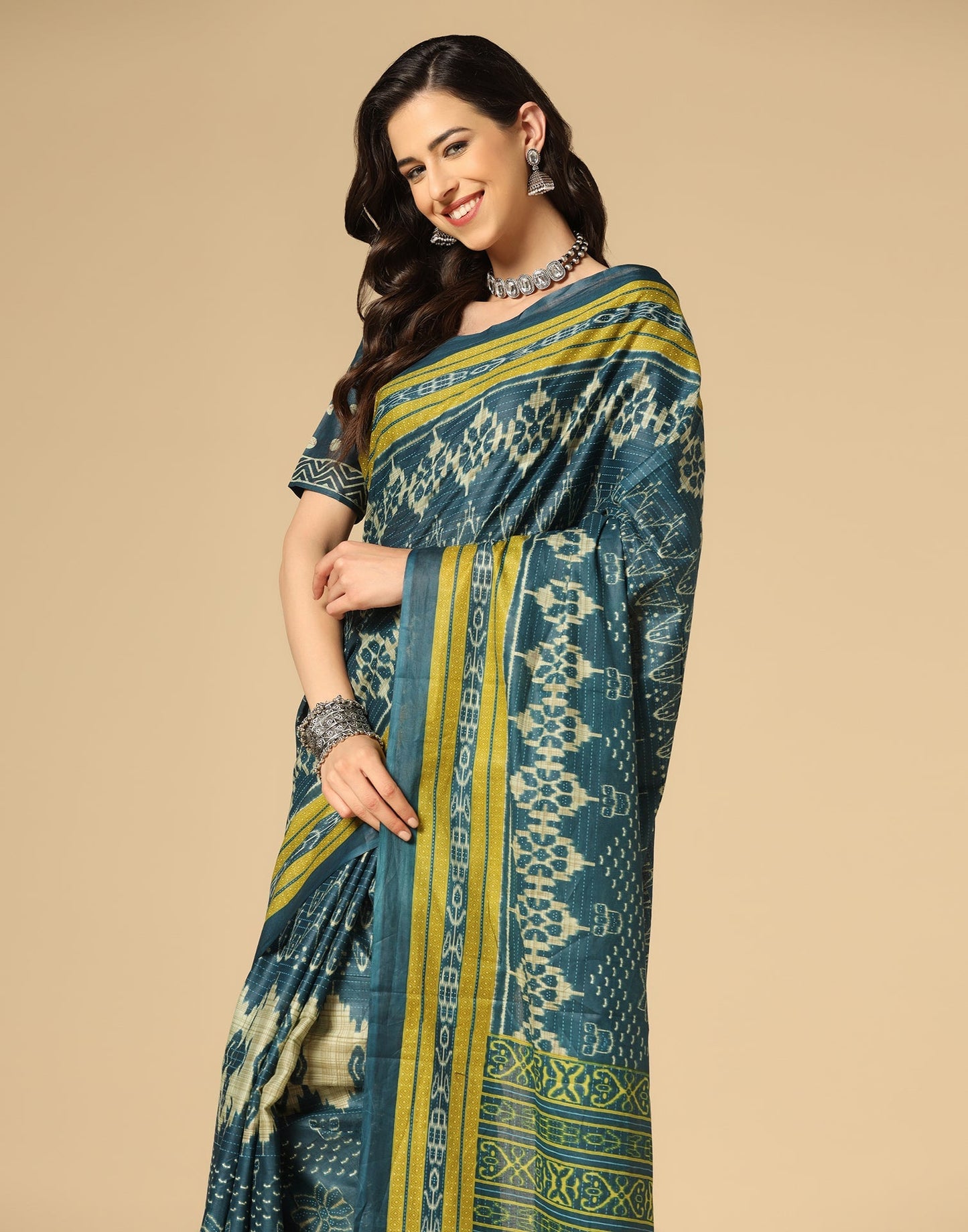 Blue Printed Cotton Saree | Sudathi