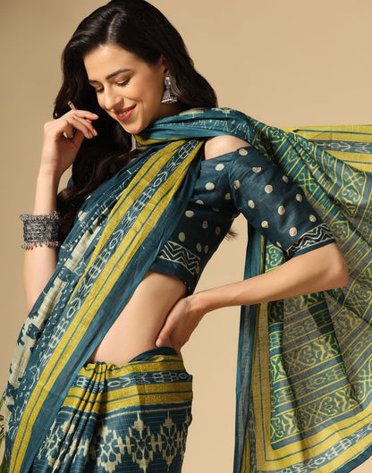 Blue Printed Cotton Saree | Sudathi