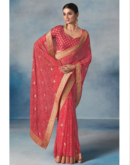 Light Pink & White Bandhani Saree | Leemboodi