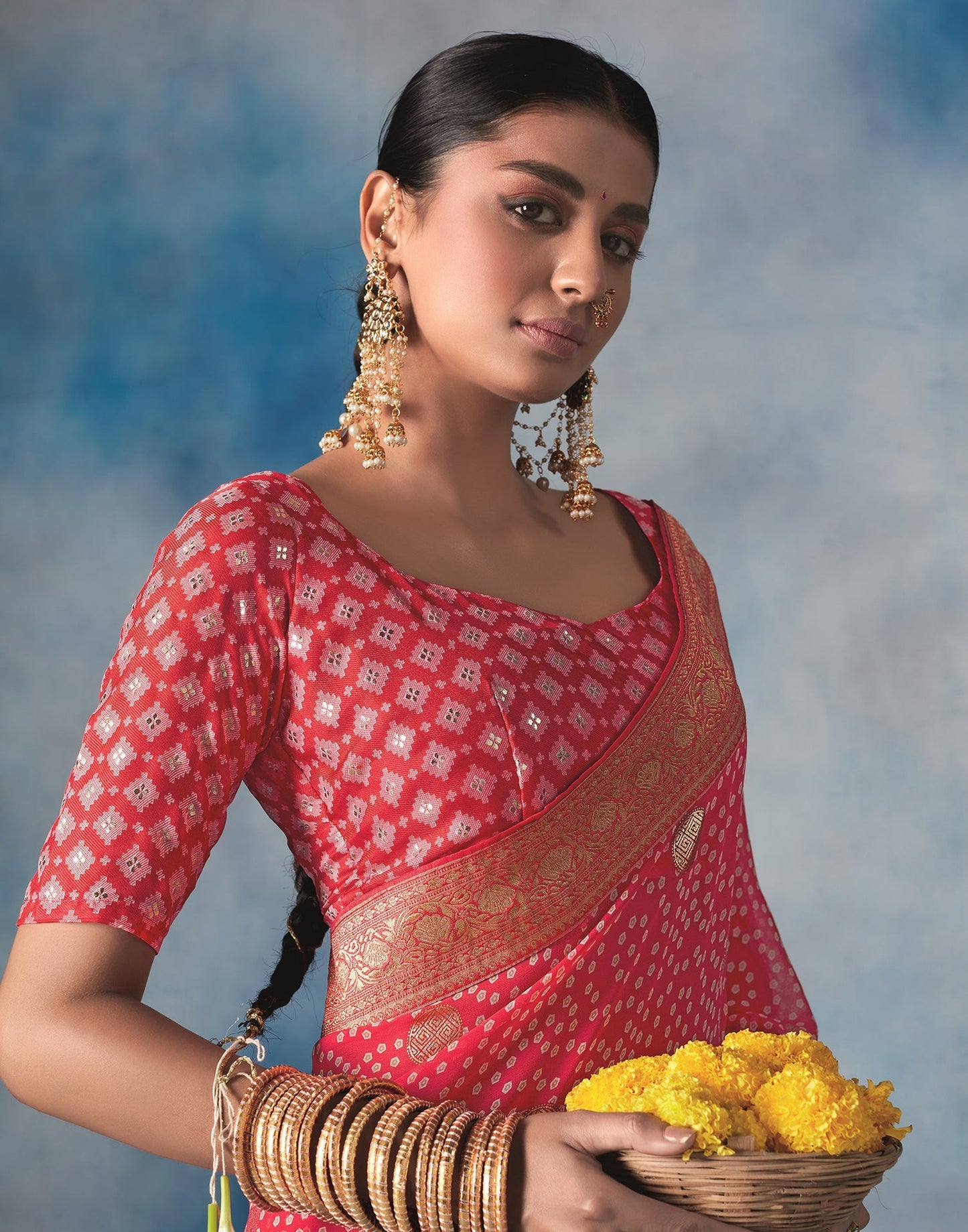 Light Pink & White Bandhani Saree | Leemboodi