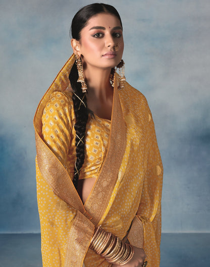 Mustard Yellow Georgette Bandhani Saree | Leemboodi