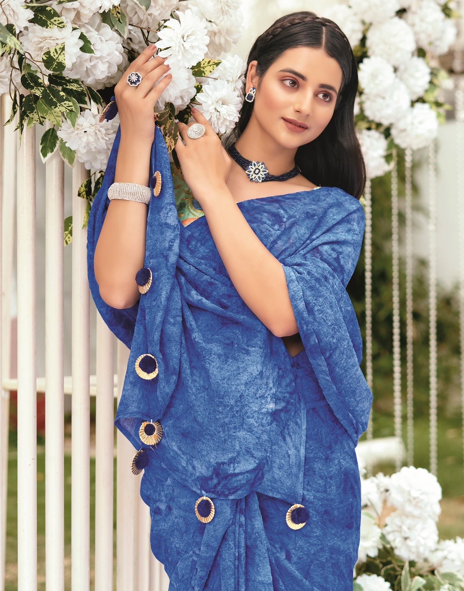 Blue Printed Georgette Saree | Leemboodi