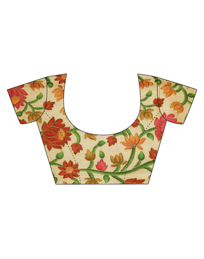 Light Brown Peach Printed Georgette Saree | Leemboodi