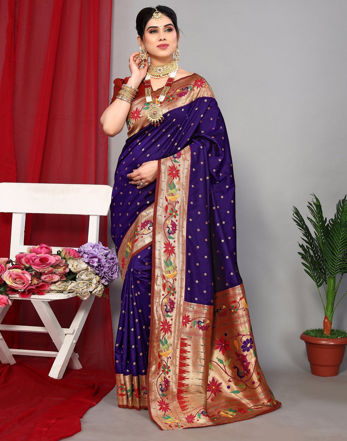 Violet Paithani Silk Saree | Leemboodi