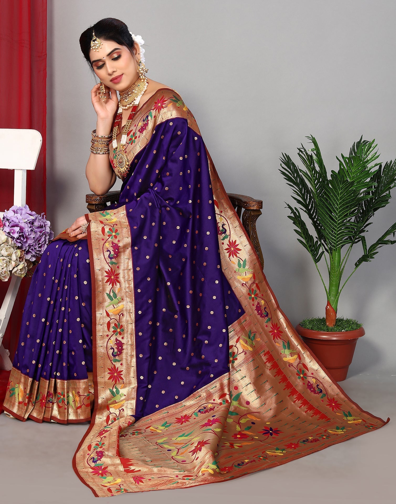 Violet Paithani Silk Saree | Leemboodi