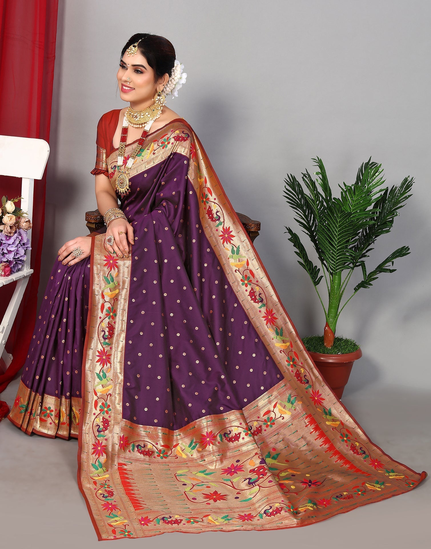 Purple Paithani Silk Saree | Leemboodi
