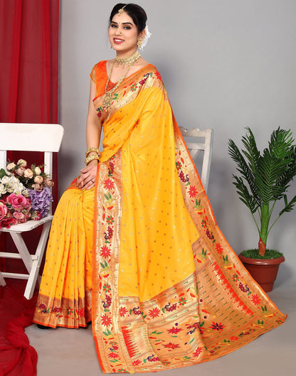 Mustard Yellow Paithani Silk Saree | Leemboodi