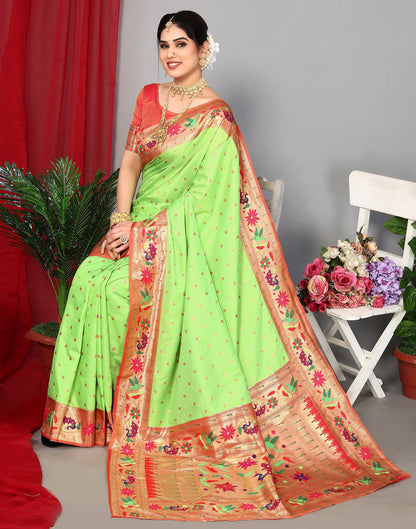 Parrot Green Paithani Silk Saree | Leemboodi