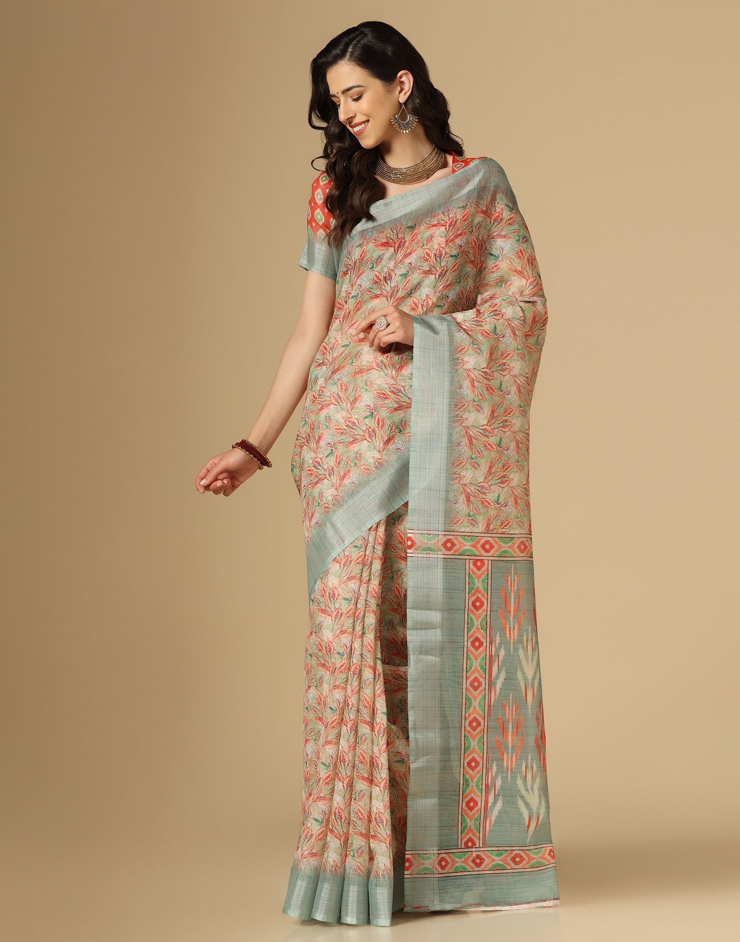 Multicoloured Printed Cotton Saree | Leemboodi