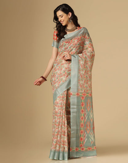 Multicoloured Printed Cotton Saree | Leemboodi