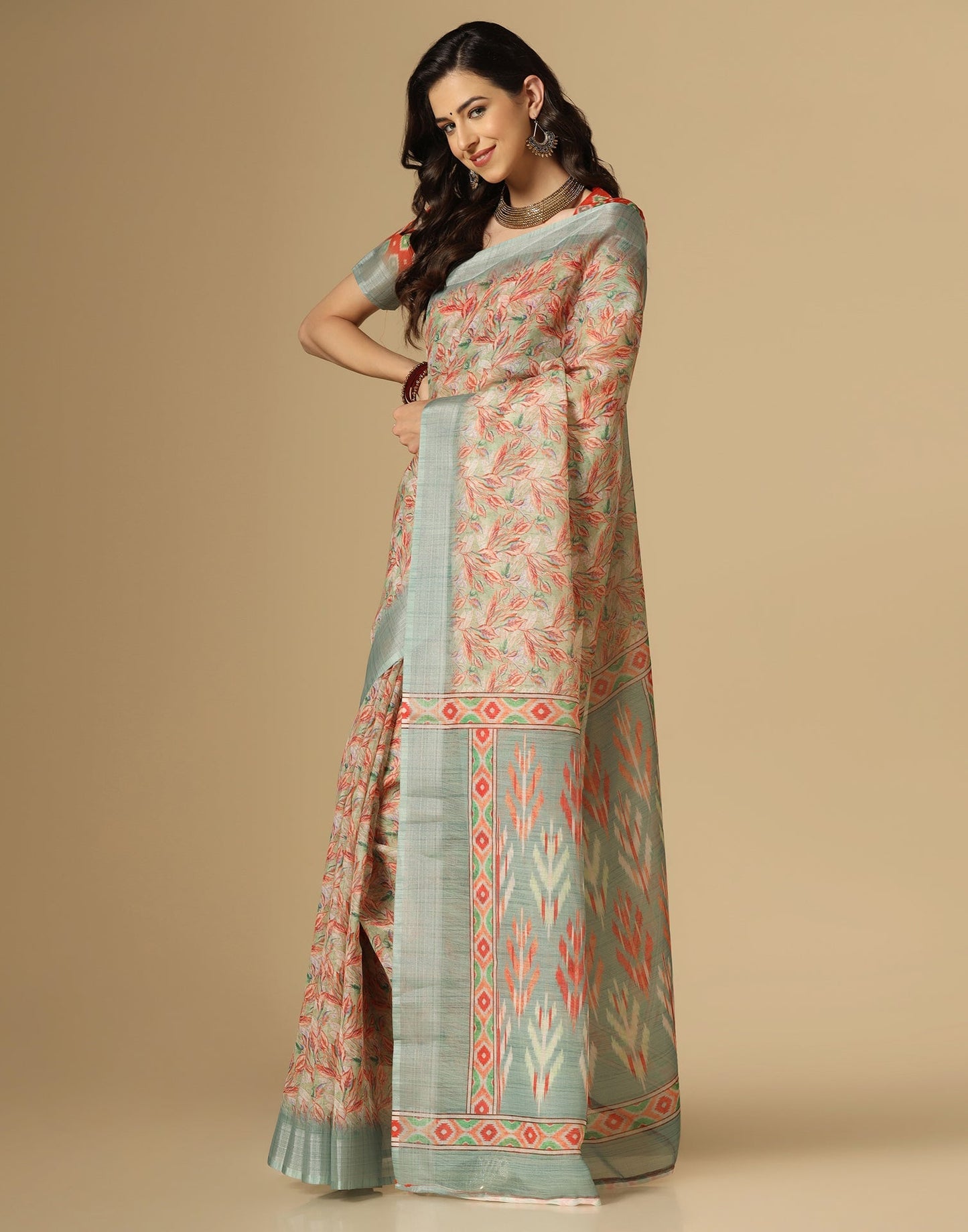 Multicoloured Printed Cotton Saree | Leemboodi