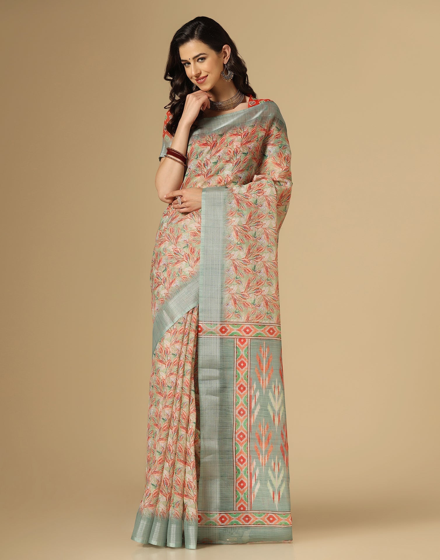 Multicoloured Printed Cotton Saree | Leemboodi
