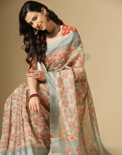 Multicoloured Printed Cotton Saree | Leemboodi