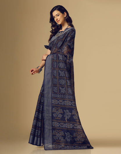 Navy Blue Bandhani Cotton Saree | Sudathi